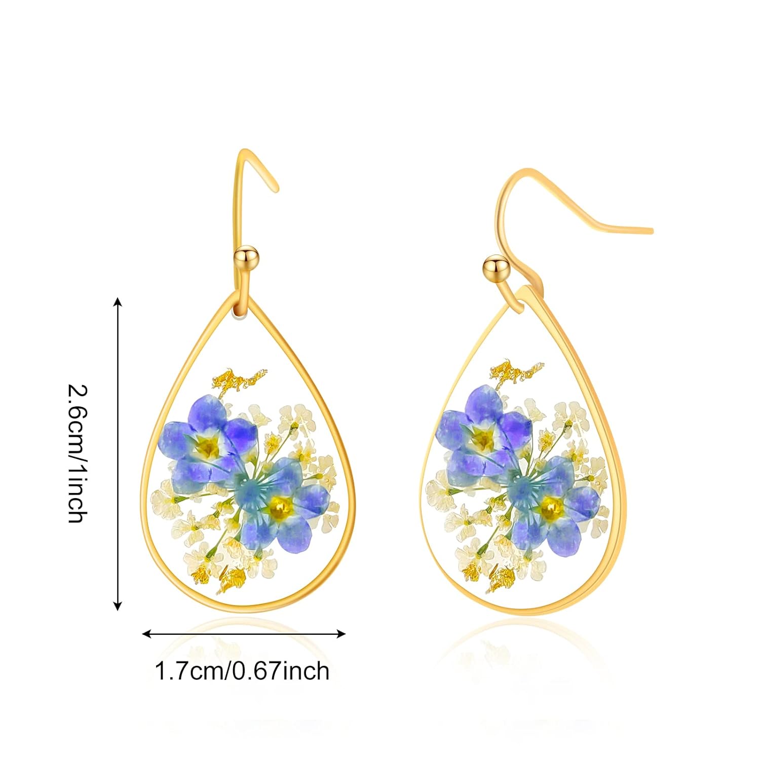 Pressed Flower Earrings,Handmade Pressed Forget-me-not Flower Earrings for Women,Unique Resin Drop Dangle Plant Earrings Dry Flowers,perfect for