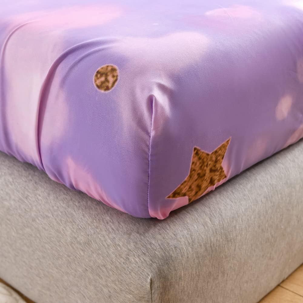 qjmiaofang Juego de sábanas de unicornio tamaño individual, juego de sábanas bajeras de unicornio rosa de 2 piezas para niños y niñas, juego de