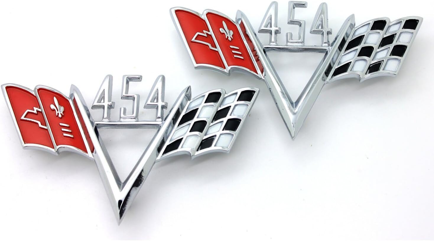 2 calcomanías universales para Chevy 454 de 1960-1970 con bandera cruzada para guardabarros, estilo emblema 3D, repuesto para Impala, Chevelle,