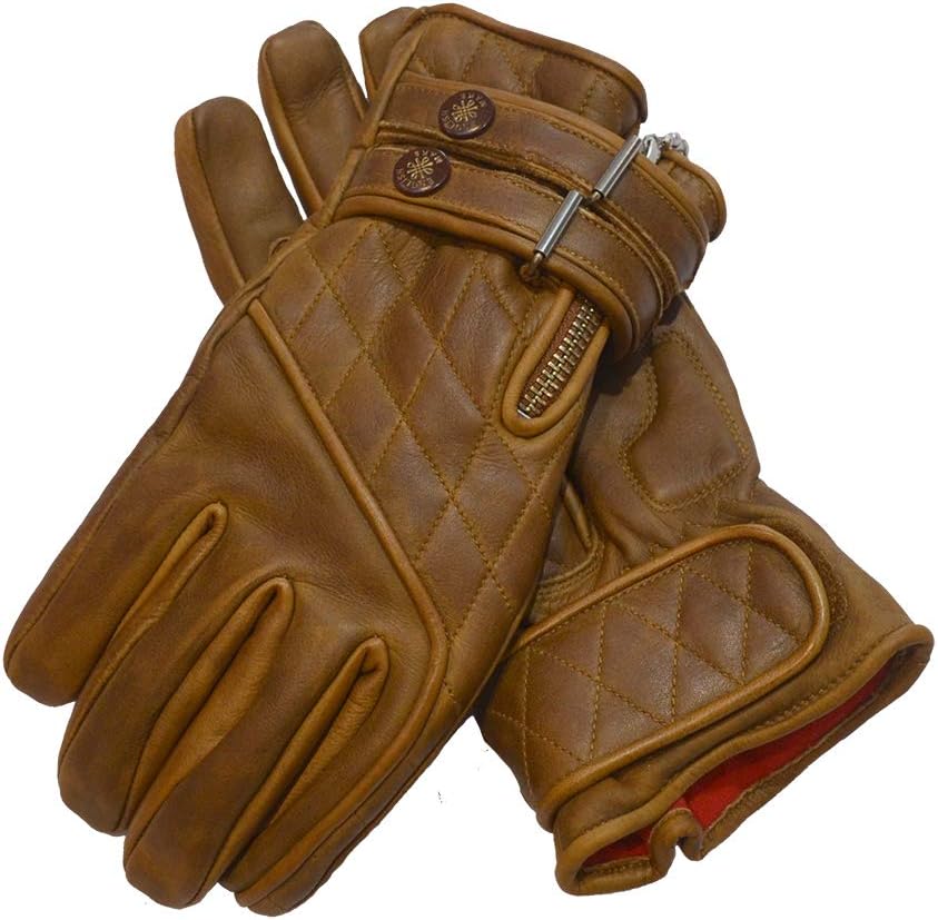 Goldtop Quilted Cafe Race – Guantes de cuero para motocicleta, color marrón encerado (S – 7.5 a 7.75 pulgadas)