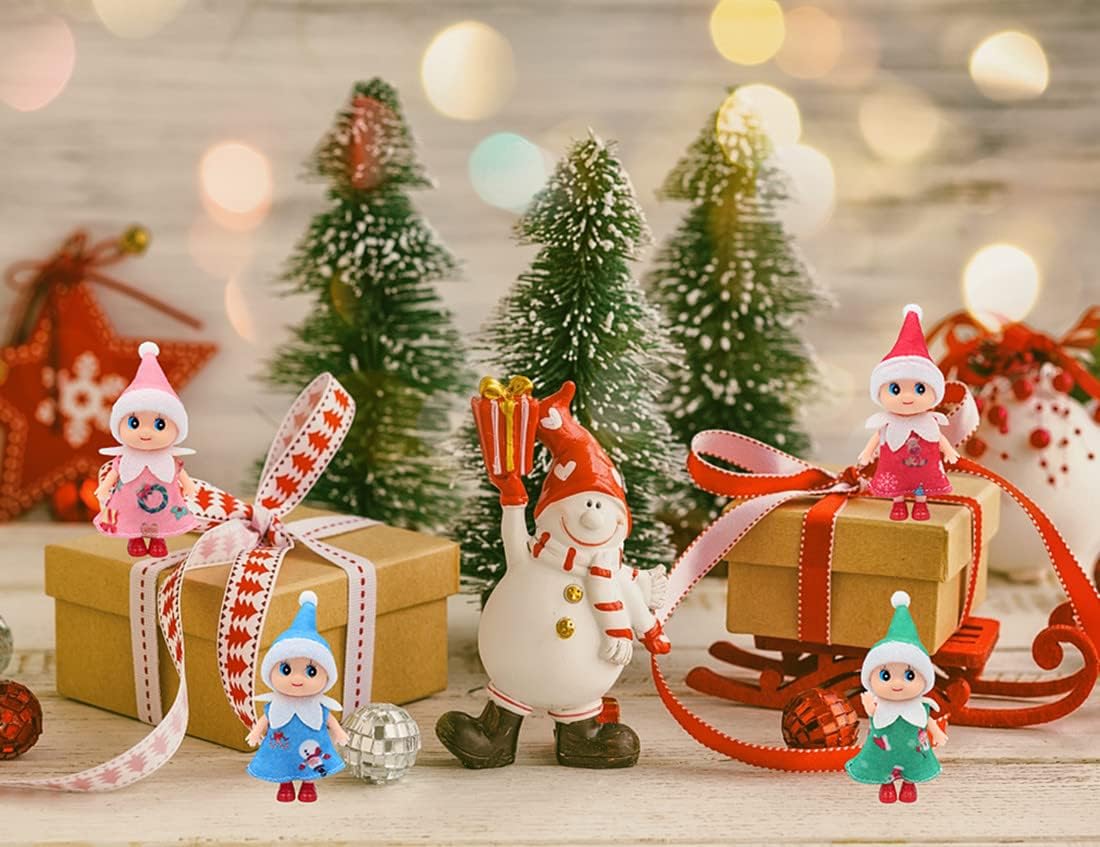 Pequeña decoración de muñeco elfo de Navidad  Regalo para bebé recién nacido  Muñecas de elfo para niña y niño (vestido rosa)