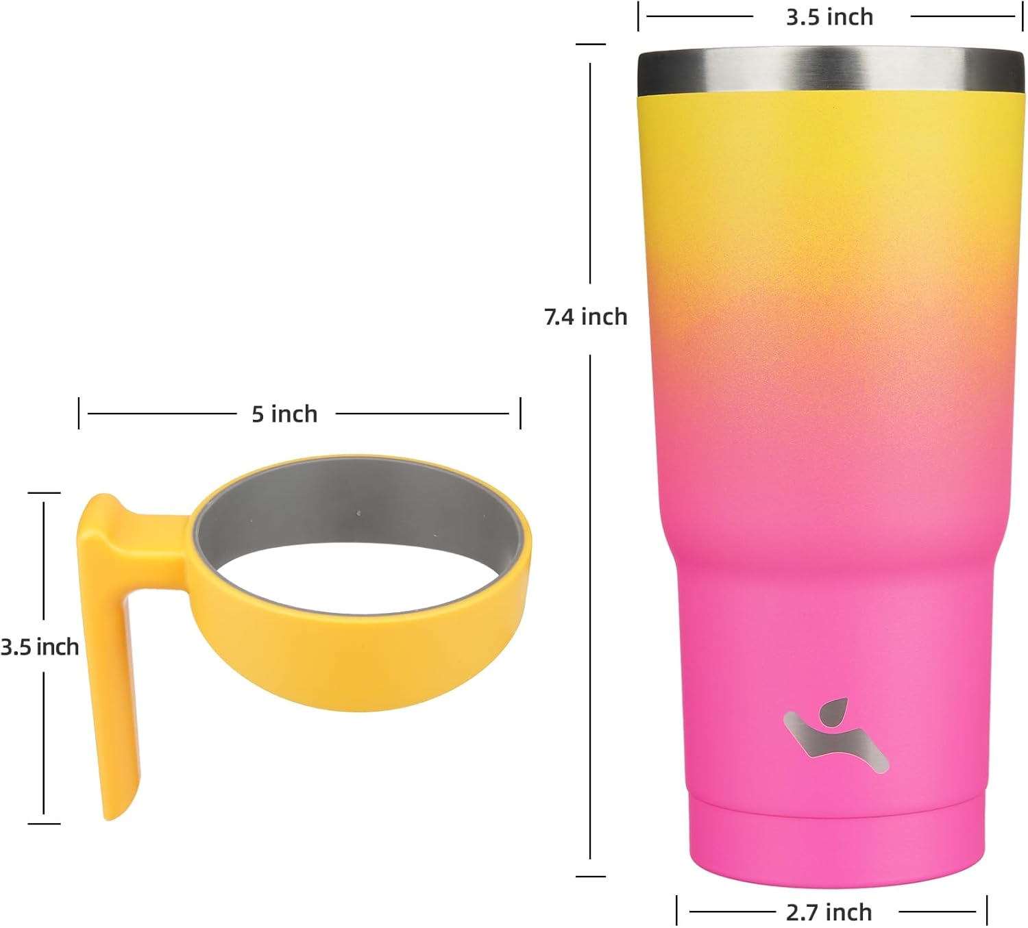 Vaso de 20 onzas con asa y 2 pajillas, 2 tapas, botella de agua aislada de acero inoxidable al vacío, taza de viaje reutilizable, arcoíris
