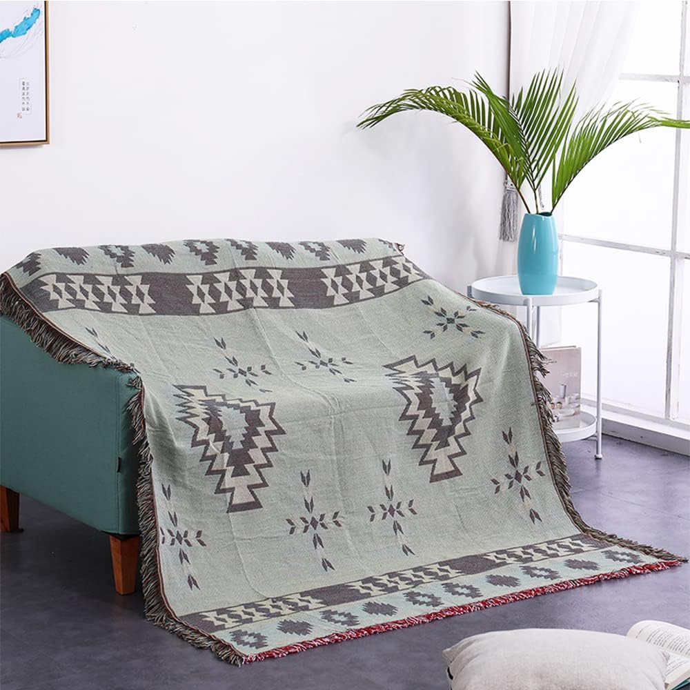 CCHYF Manta de nativos americanos del suroeste, manta azteca, decoración de pared bohemia roja con borlas tejidas de algodón, mantas y mantas