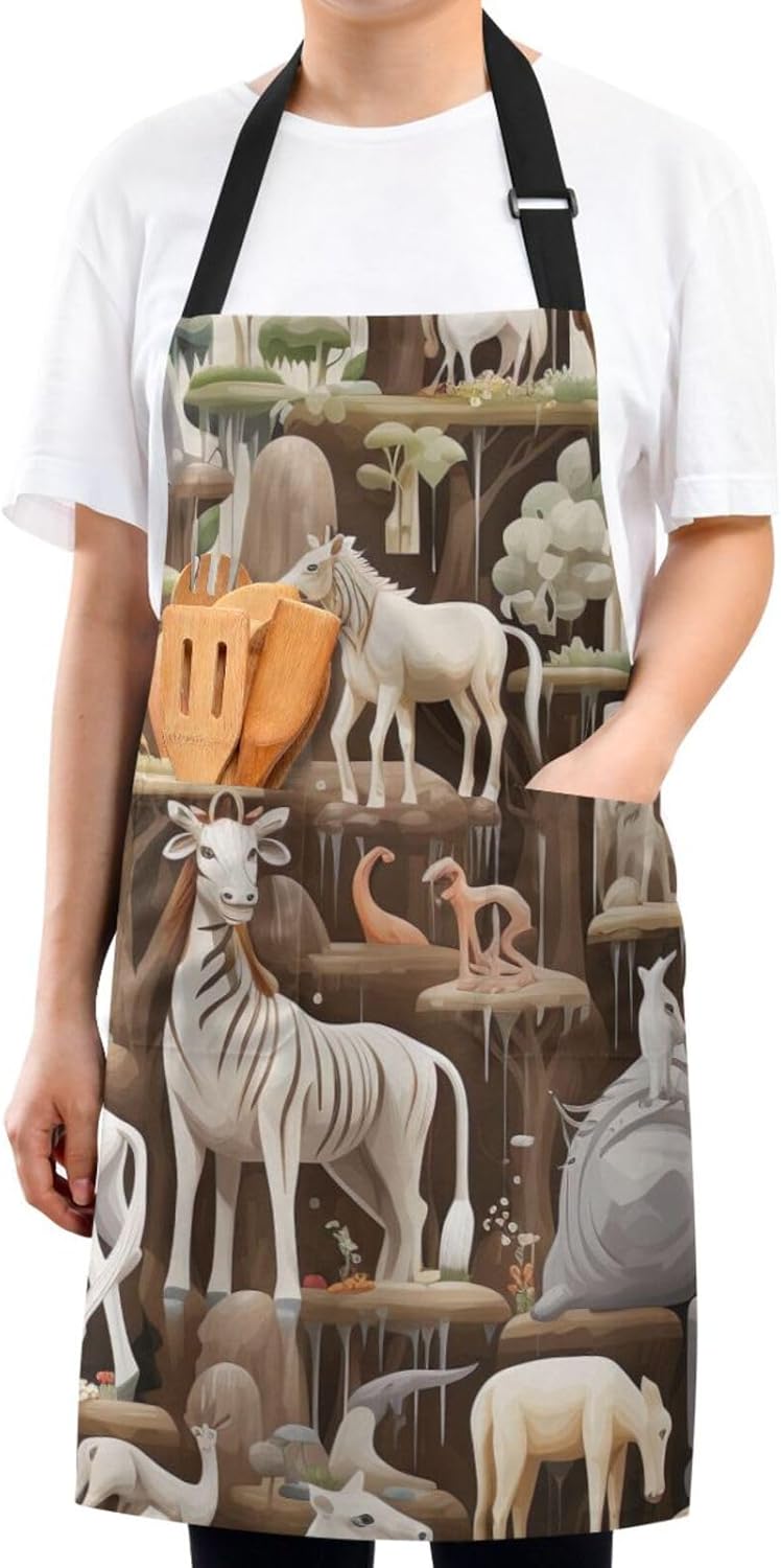 RPLIFE Delantal de cocina con imágenes de animales para mujer, delantal de hombre con bolsillos, delantal impermeable, delantal para mujer