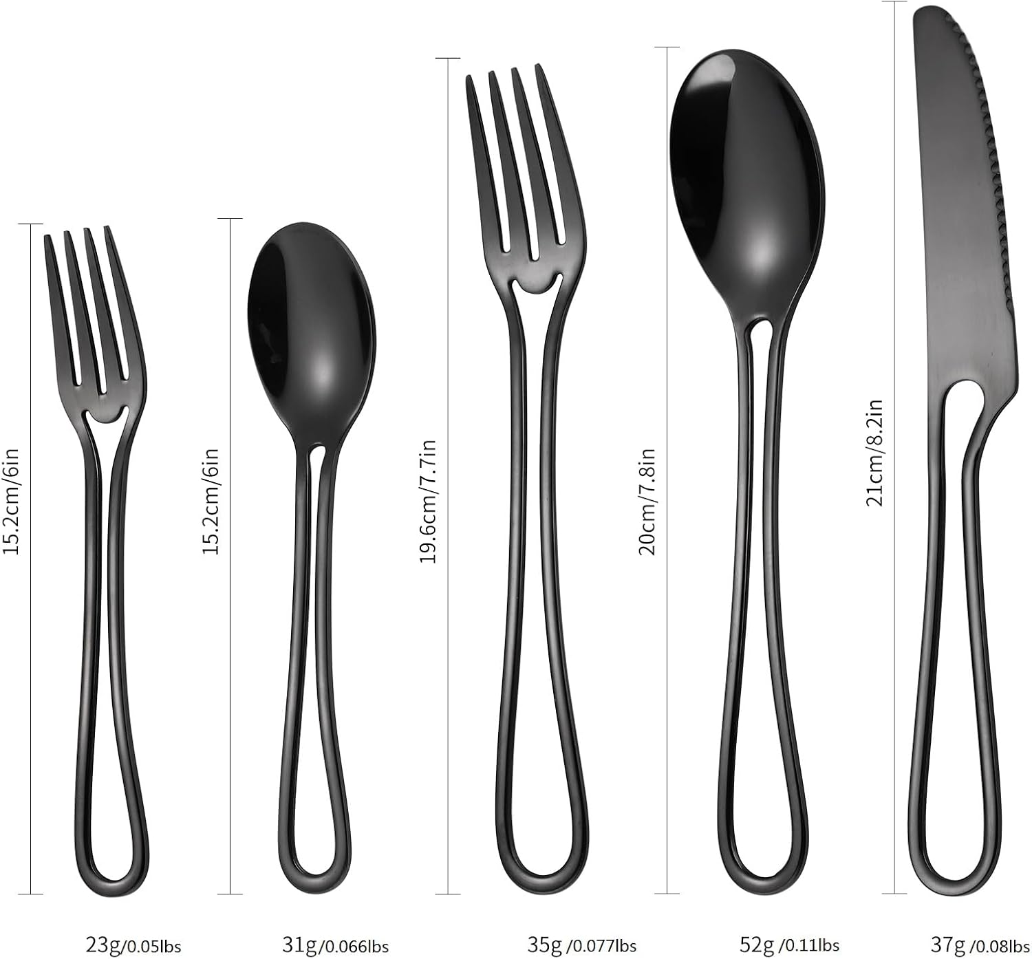 Black Silverware Hollow Out Handle Flatware Set for 4 Stainless Steel Cutlery 20 Piece Fork Knife and Spoon Unique Festival Parties Kitchen Daily Use