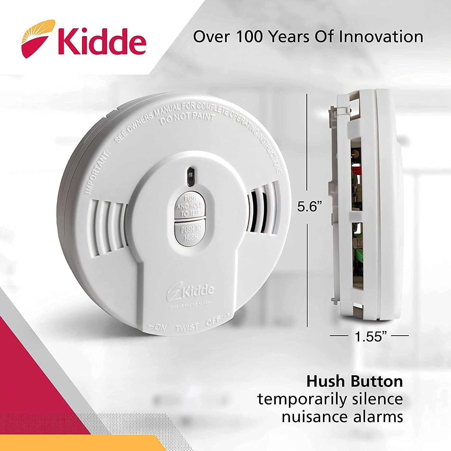 Kidde Detector de humo, batería de 10 años, indicadores LED, alerta de reemplazo, botón de reinicio de prueba y detector de humo y monóxido de