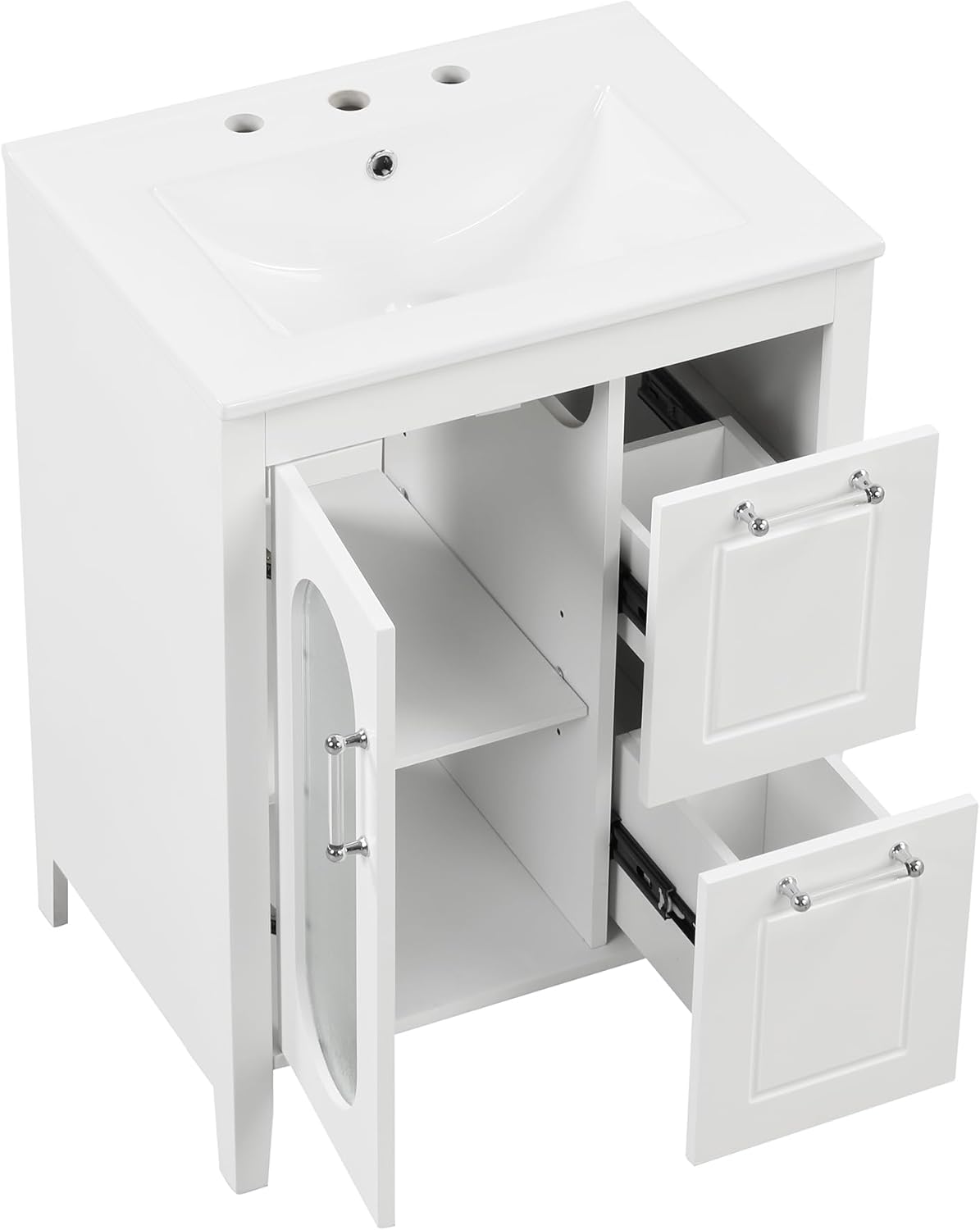LUMISOL Mueble de baño de 24 pulgadas con fregadero, armario de almacenamiento de baño con 2 cajones y puerta de cierre suave, tocador de baño