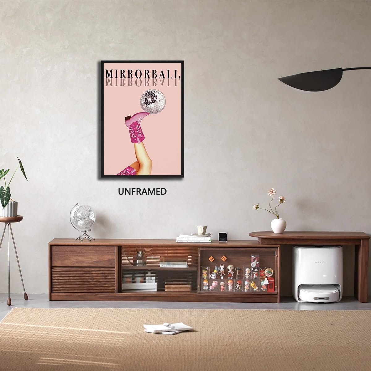 Cyprethy Funky Mirrorball – Lienzo decorativo para pared, póster de decoración de botas de vaquera occidental, arte de pared femenino rosa intenso,