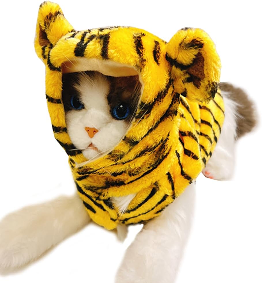 Disfraz de tigre para perro pequeño para Halloween y mascotas, ropa de cosplay de vellón cálido con capucha para perro, chaqueta de invierno y gato