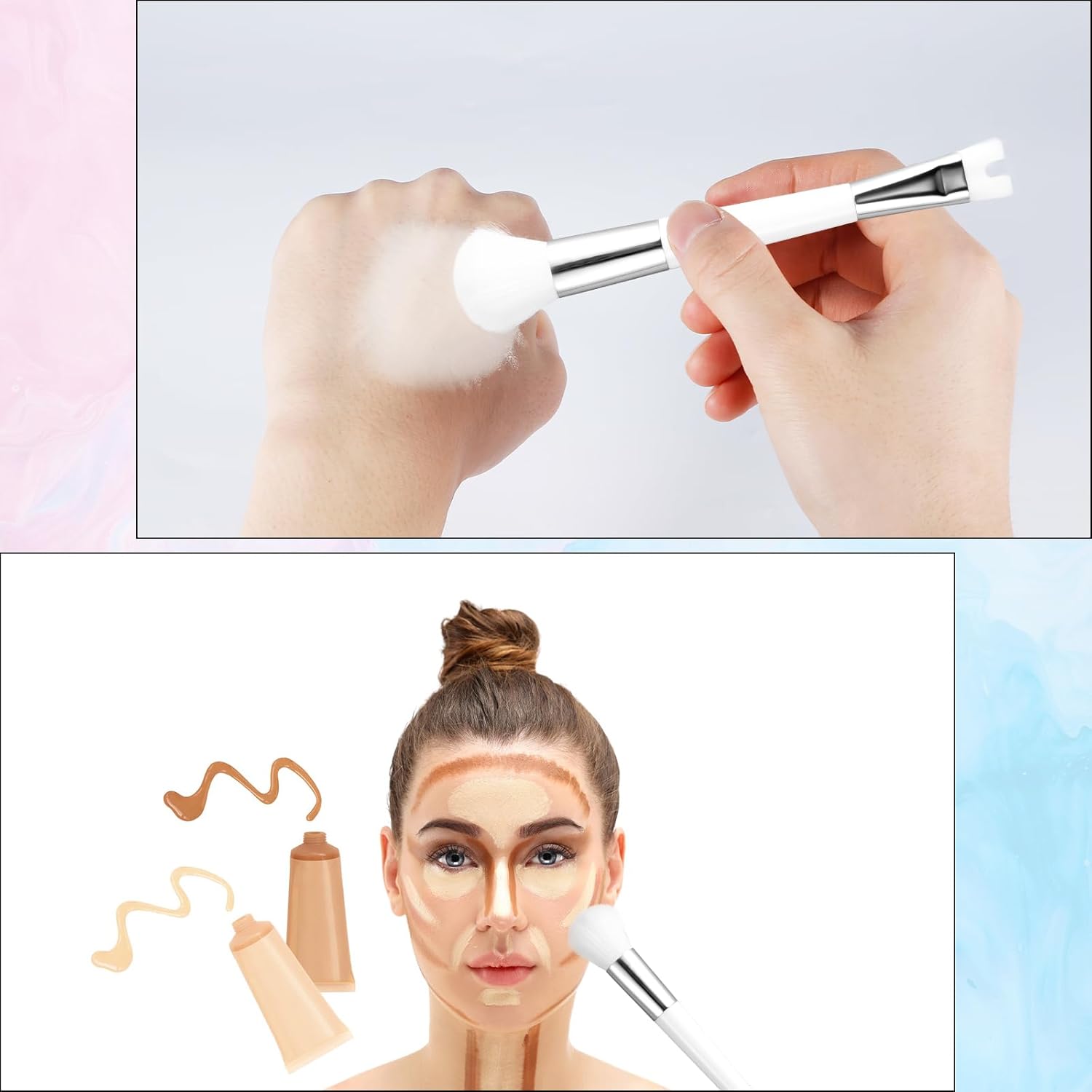 Cepillo de contorno para nariz en forma de U, cepillo de maquillaje de doble extremo, práctico cepillo de precisión 2 en 1 para pulir huesos de