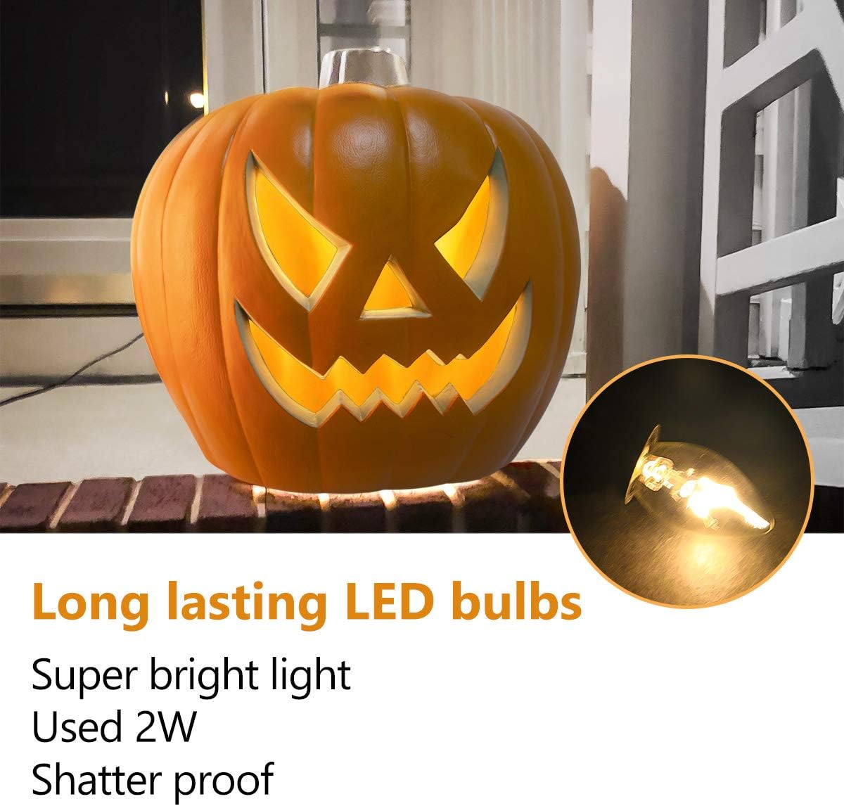 Linterna de calabaza de Halloween de 21 pulgadas con bombillas LED preiluminadas, decoraciones de calabaza de Halloween para interiores y