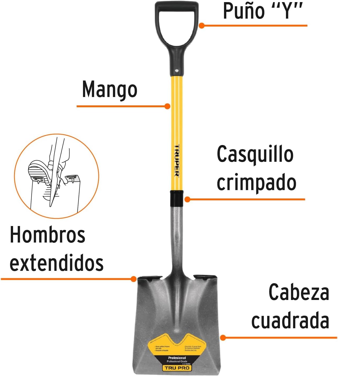 TRUPER PCY-F – Palas de punta cuadrada con mango en D de fibra de vidrio de 40 34 pulgadas (40.9in)