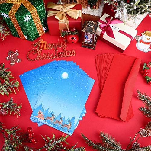 100 sobres de Navidad #10 con papel de carta, autoadhesivos, sobres de cartas, trineo de renos, membrete de Papá Noel, para letras festivas,