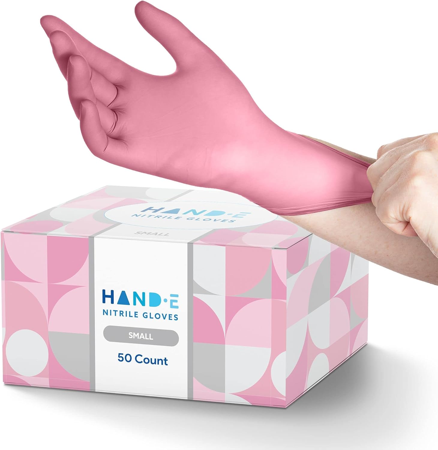 Hand-E Touch Guantes desechables de nitrilo rosa – Esteticista, tecnología de uñas, tinte para el cabello y estilista, guantes de limpieza