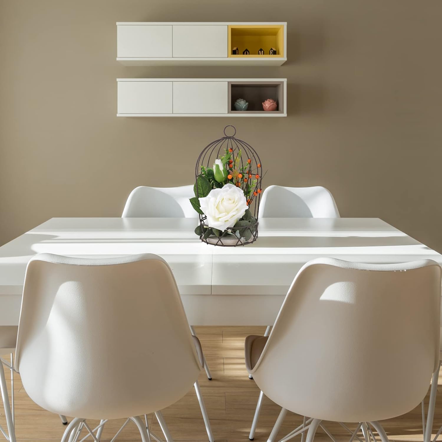 BESTOYARD Jaula colgante para pájaros, decoración de jaula decorativa para pájaros con rosas artificiales, mesa de comedor, centros de mesa, jaulas