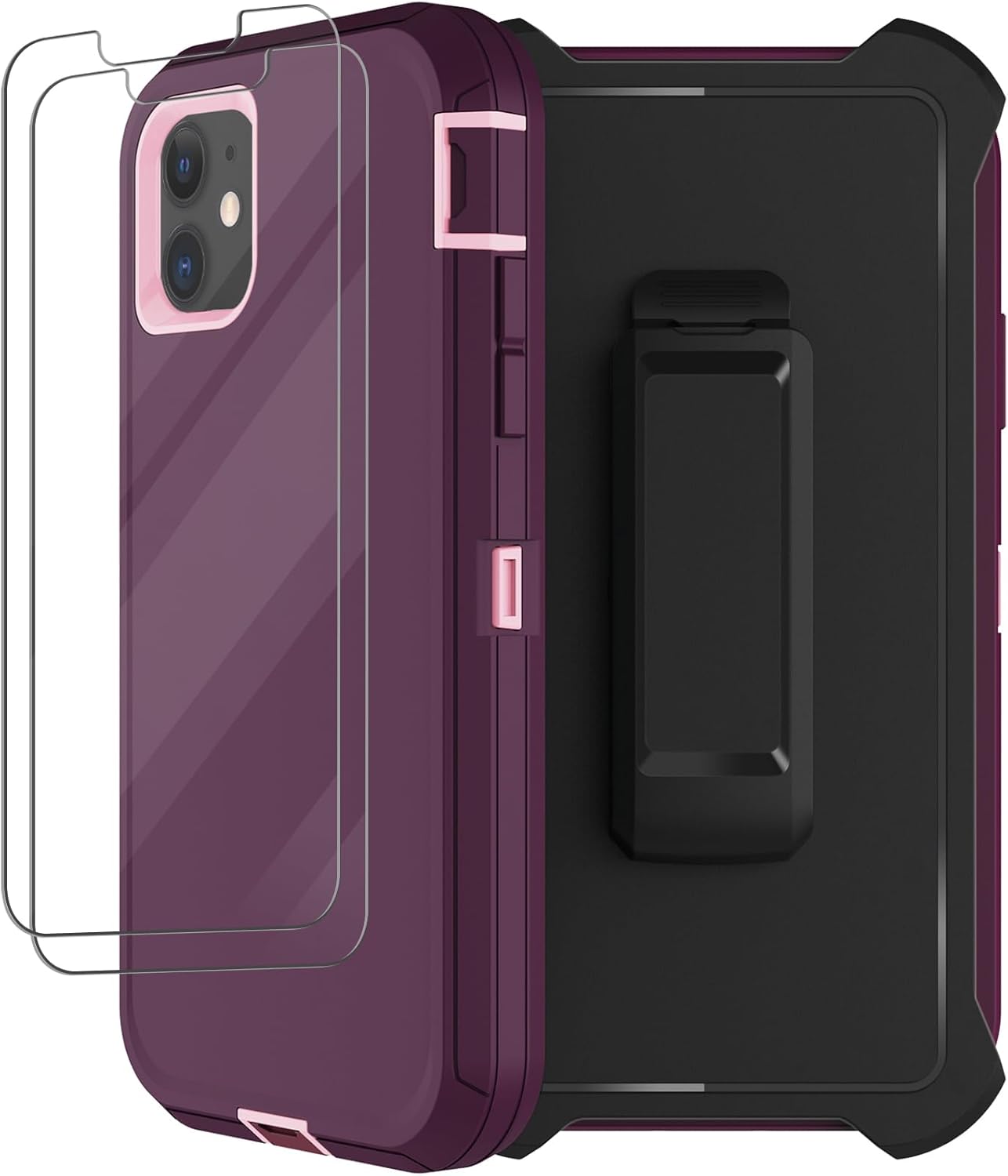 Funda para iPhone 11 con funda de clip para cinturón, 2 protectores de pantalla, grado militar resistente a prueba de golpes, a prueba de polvo y