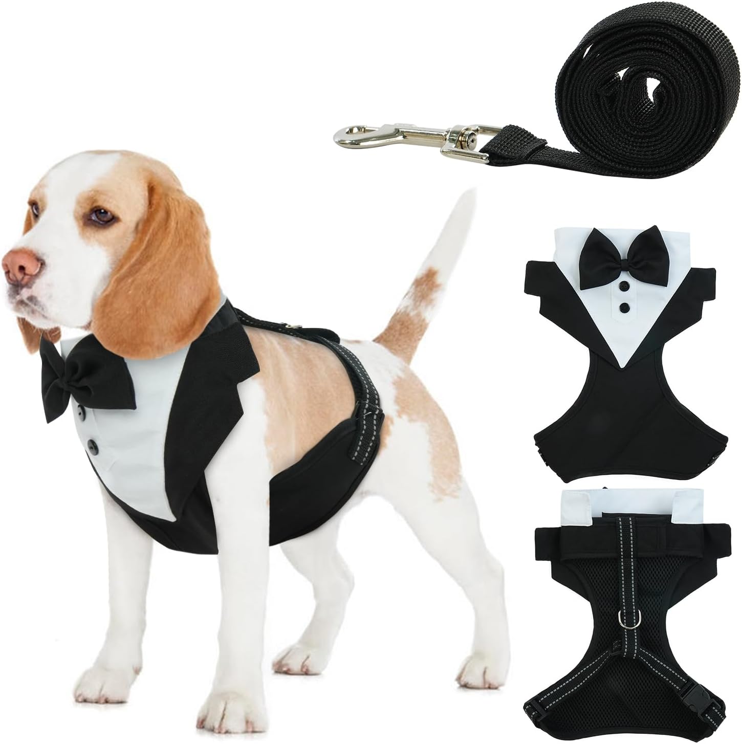 BRKURLEG Arnés de esmoquin para perro, arnés ajustable para perros pequeños y medianos, arnés de traje de boda para perro con pajarita, cómodo arnés