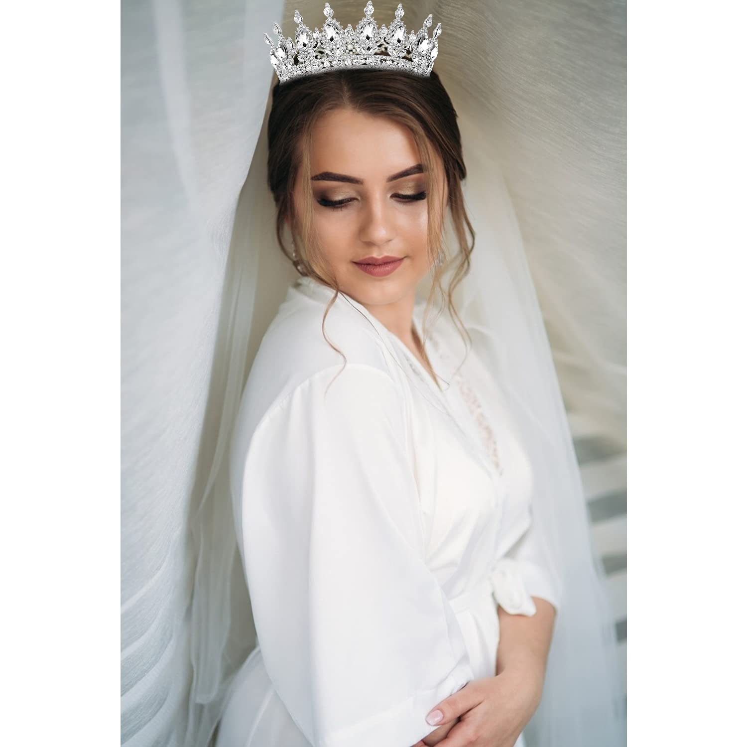 COCIDE Corona plateada para mujer, tiara de boda de cristal y coronas para niñas, diadema de diamantes de imitación, accesorios para el cabello de