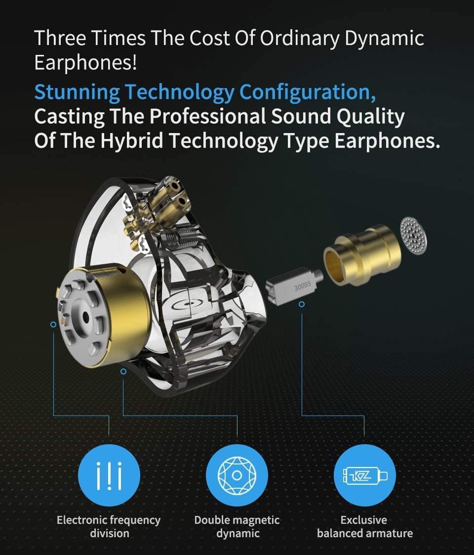 keephifi KZ ZSN Pro – Auriculares intrauditivos con cable en el oído, híbridos dinámicos, controladores de oído duales, desmontables, sin enredos,