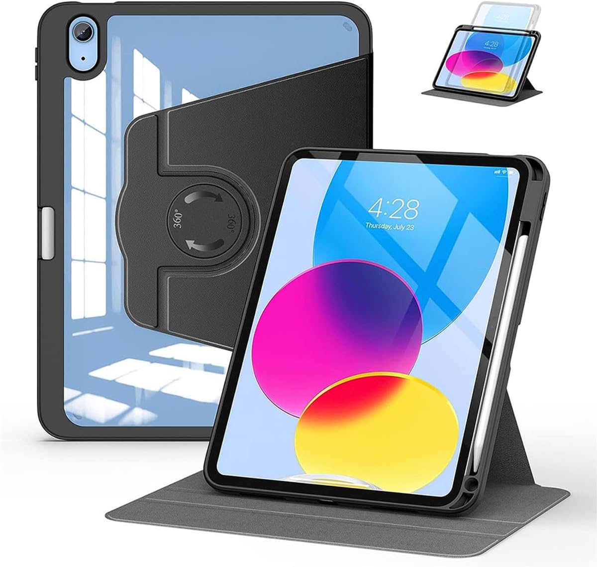 Funda protectora personalizada con soporte giratorio de 360 grados con logotipo y foto con parte trasera transparente y reposo inteligenteencendido