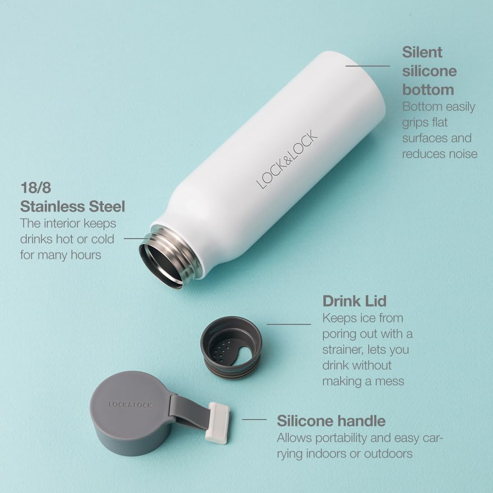 LocknLock – Vaso térmico de acero inoxidable de doble pared aislado al vacío de 12 onzas, sin BPA, con tapa y asa a prueba de fugas, color negro,