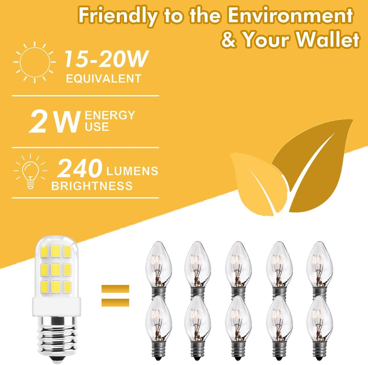 ZSSXOLED Paquete de 5 Bombilla LED C7 E12 de 2 W, bombillas de repuesto C7 para lámparas de sal del Himalaya de 15 a 20 W, base de candelabro E12,