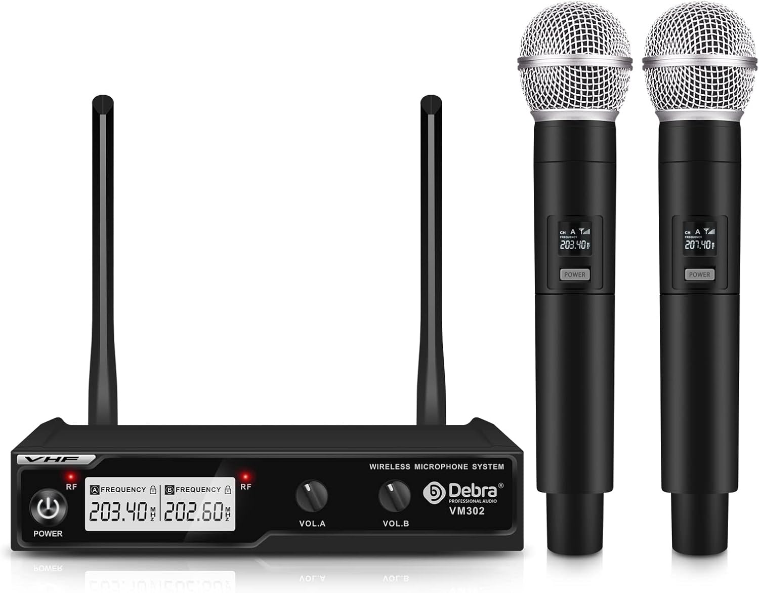 D Debra Audio VM302 Sistema de micrófono inalámbrico con micrófono de mano dual tiene interfaz XLR para el hogar, karaoke, boda, conferencia,