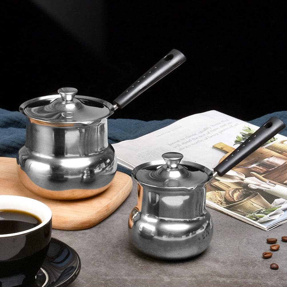 CALLARON Sartén de acero inoxidable para cocinar con mango de tapa, calentador de leche, olla de fusión de mantequilla para estufa, chocolate, café,