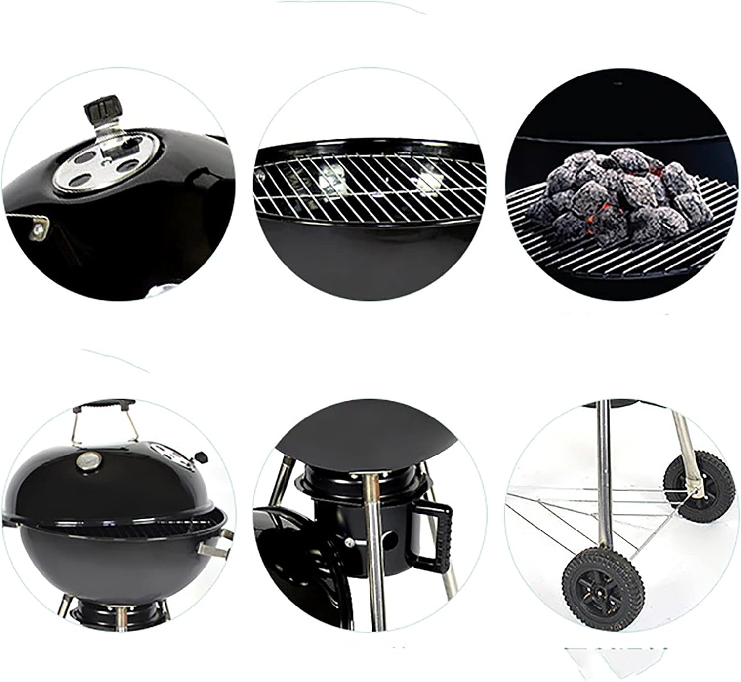 Parrilla de carbón portátil, parrilla de carbón con ruedas para cocinar al aire libre, barbacoa, campamento, redonda resistente con ruedas gruesas