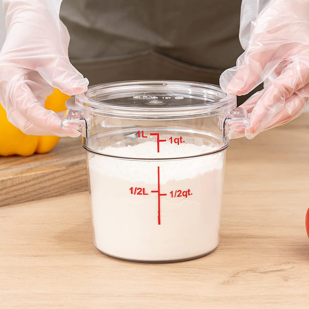 Restaurantware Met Lux – Contenedor de almacenamiento de alimentos de 1 cuarto de galón, 1 recipiente redondo de almacenamiento comercial, tapa se