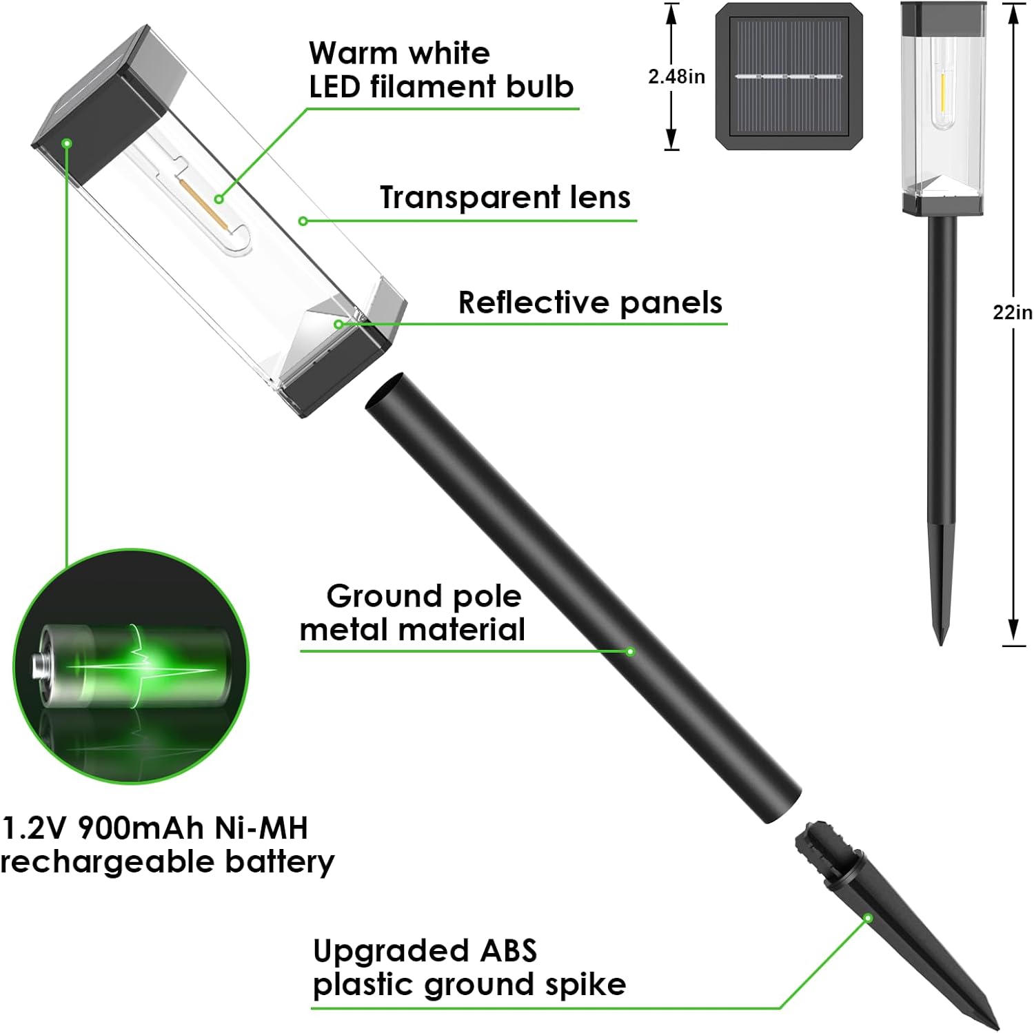 Paquete de 8 luces solares para caminos al aire libre, luces solares impermeables para exteriores, luces LED solares para jardín con bombilla de