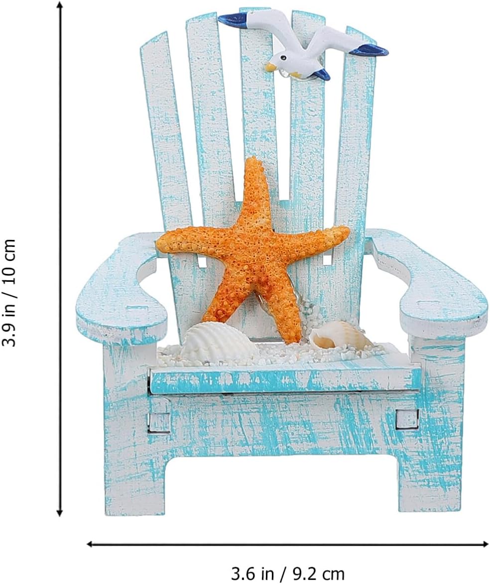 Decoración para el hogar, decoración de playa, 2 piezas, mini silla de playa náutica de madera, silla de playa en miniatura, caja de madera náutica,