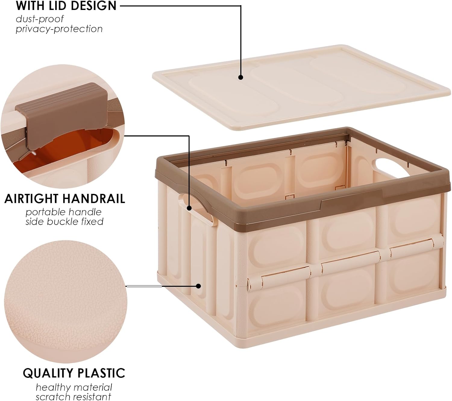 Phyllia Cajas de almacenamiento plegables con tapas, paquete de 3 contenedores organizadores de plástico plegables con tapa, cajas de almacenamiento