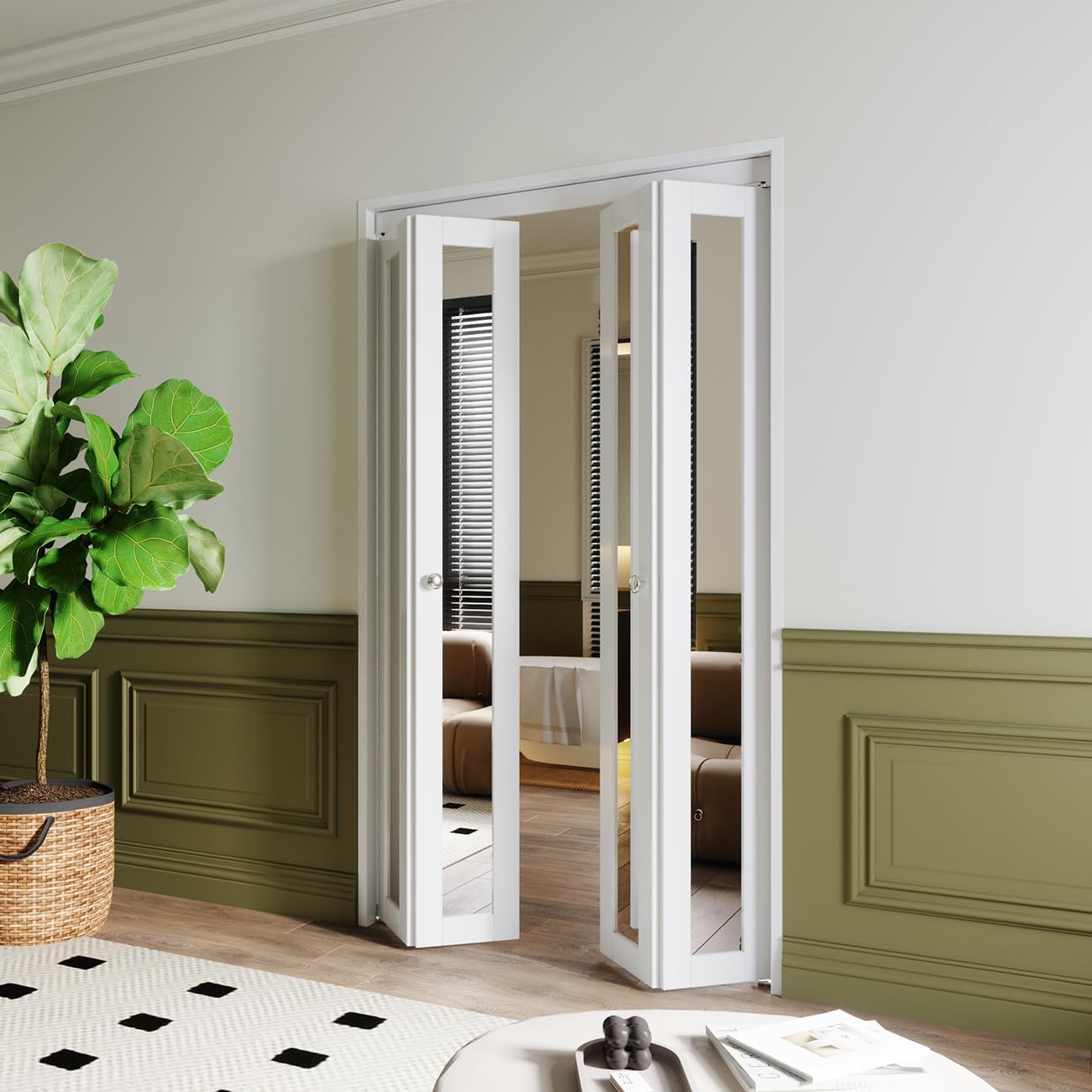 BARNER HOME Puertas doblables, puertas de armario de un espejo para 24 pulgadas x 80 pulgadas. Apertura, puertas plegables para armario con kits de
