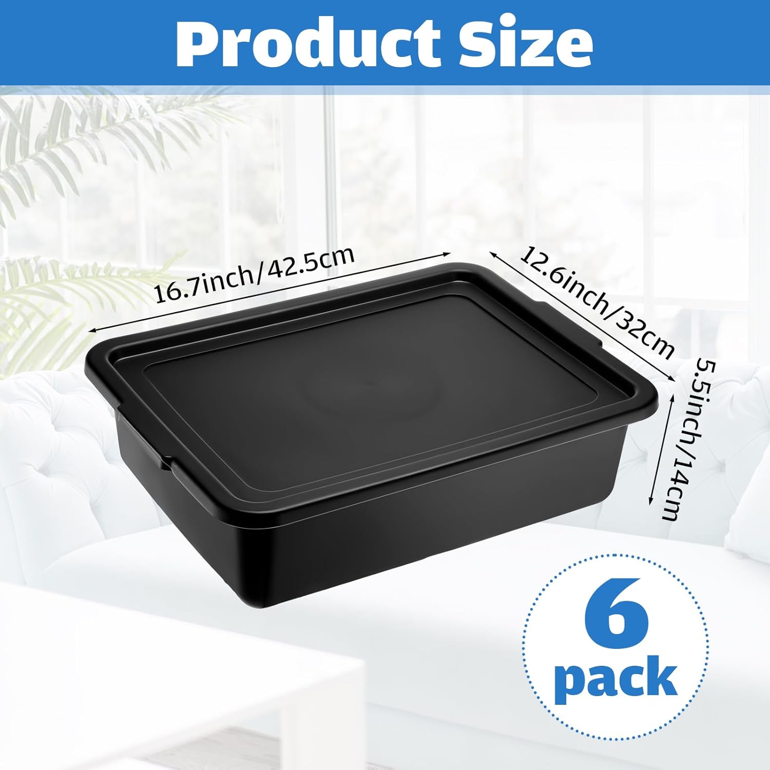 6 tubos de autobús de plástico con tapa, caja de autobús comercial de 13 L, caja de almacenamiento de plástico para restaurante, hogar, cocina, uso