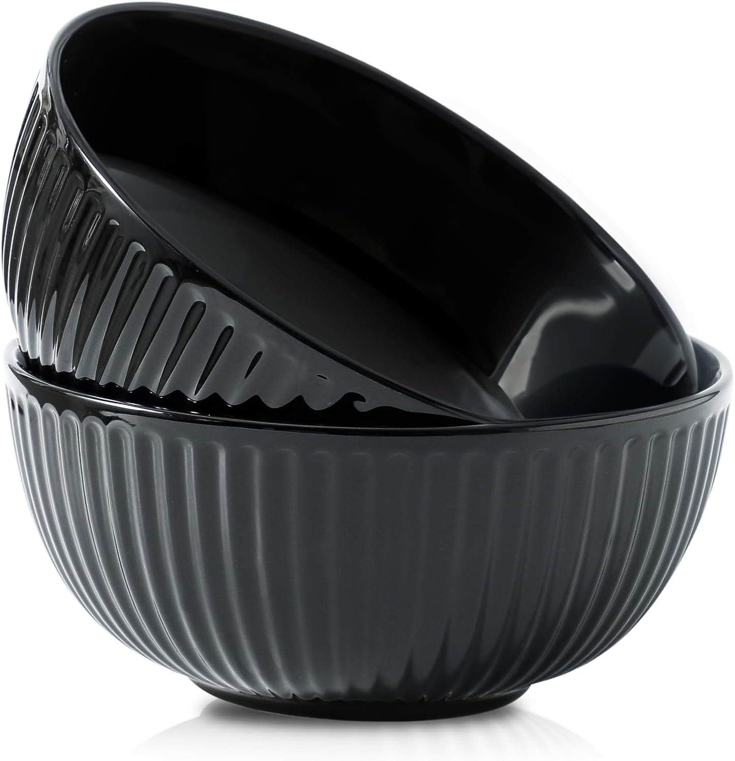 Hasense Juego de 2 cuencos grandes de porcelana de 65 onzas para ensalada de 8 pulgadas para cocina, comedor, elegantes platos de cerámica acanalada