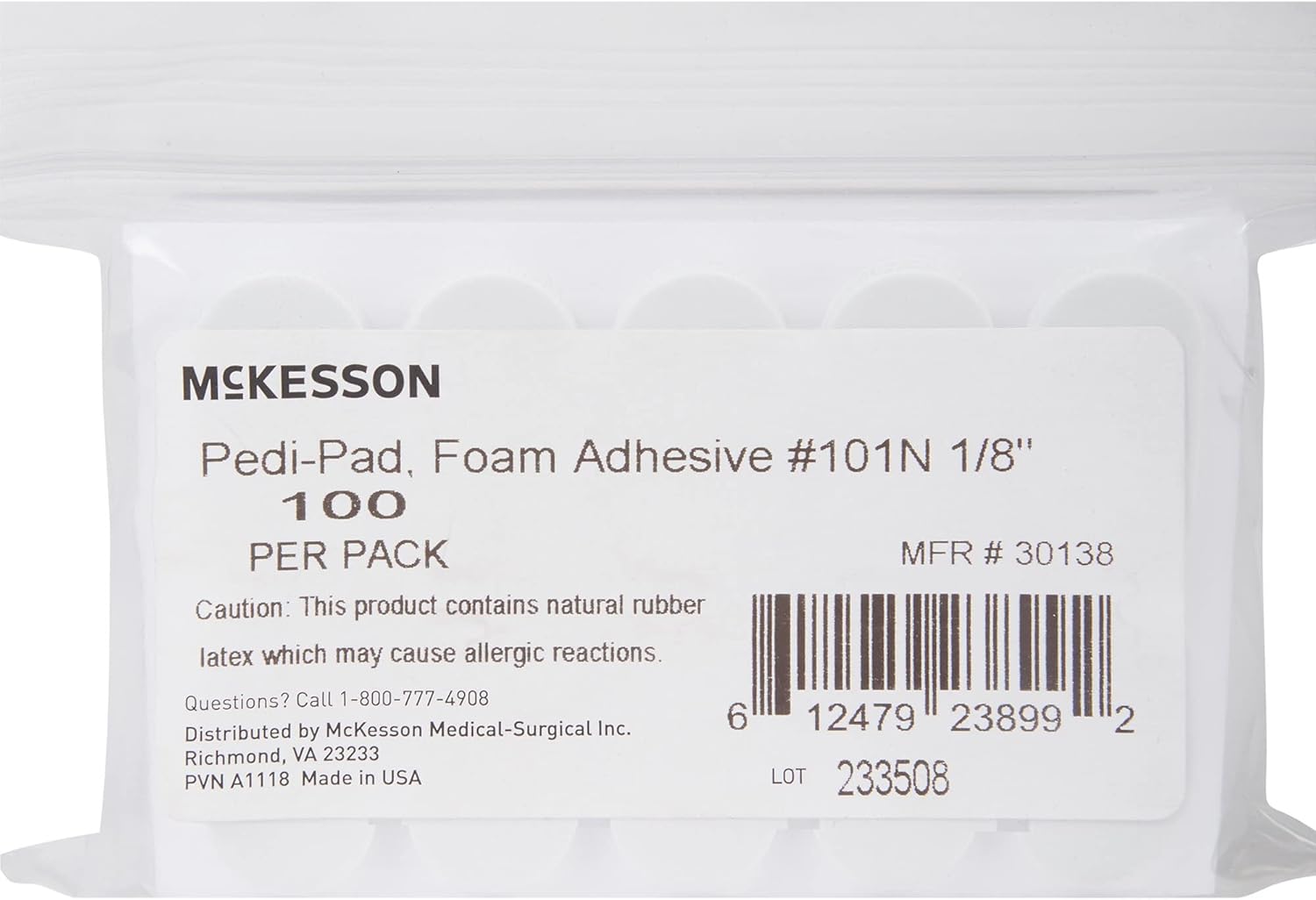 McKesson Pedi-Pads Almohadillas protectoras para pies, espuma, adhesivas, blancas, tamaño 101-estrecho, 18 pulgadas, 100 unidades, Blanco