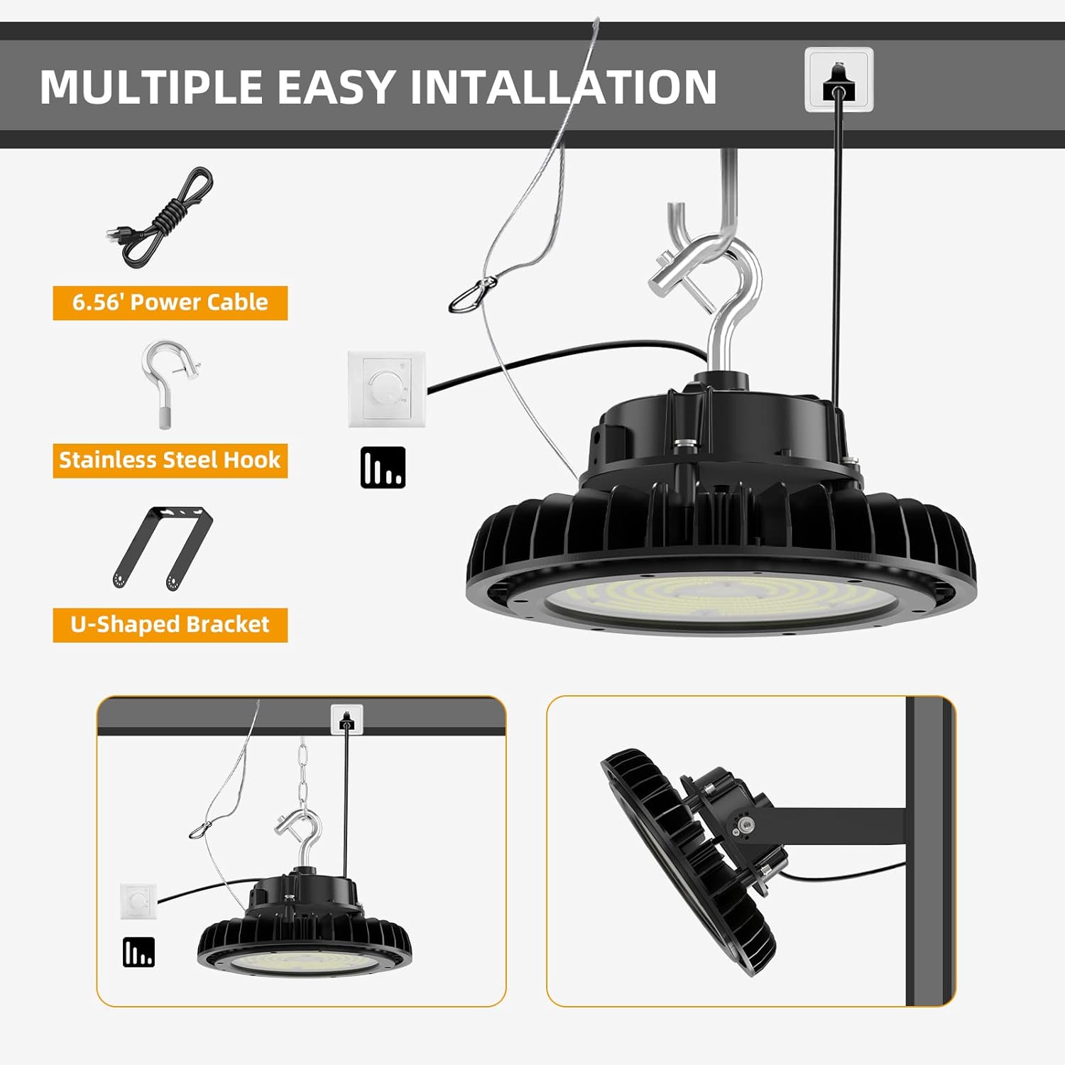 Adiding UFO – Luz LED de alta bahía de 100 W, 170 lmW, brillante, 100-277 V, 0-10 V, regulable, certificación UL, DLC, 17000 lm, luz de techo para