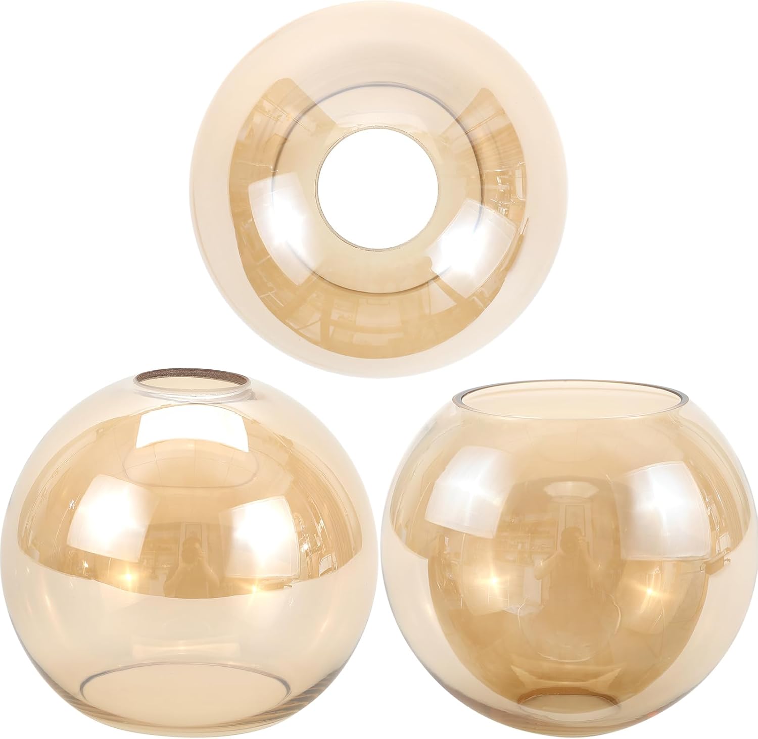 Paquete de 3 cubiertas de pantalla de vidrio ámbar transparente de repuesto para accesorios de iluminación, pantalla redonda de globo de 5.9