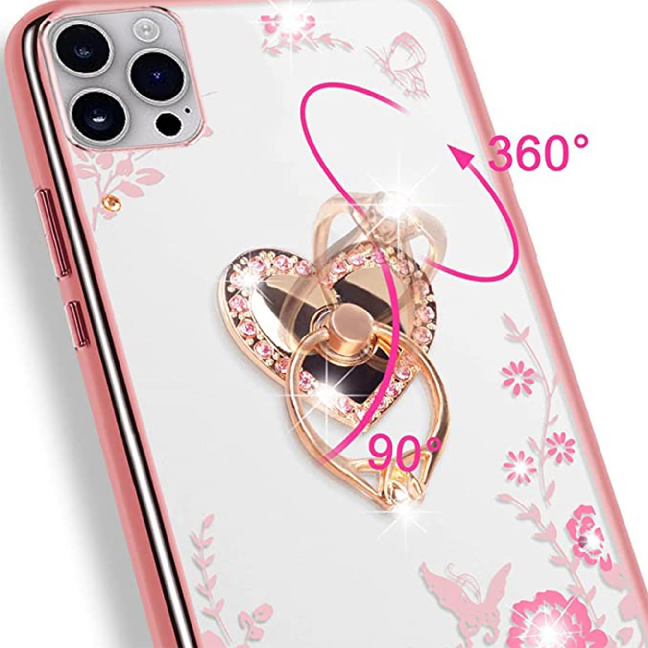B-wishy Funda protectora para iPhone 15 Pro para mujer, con purpurina, cristal, mariposa, corazón, floral, delgada, TPU de lujo, bonita funda