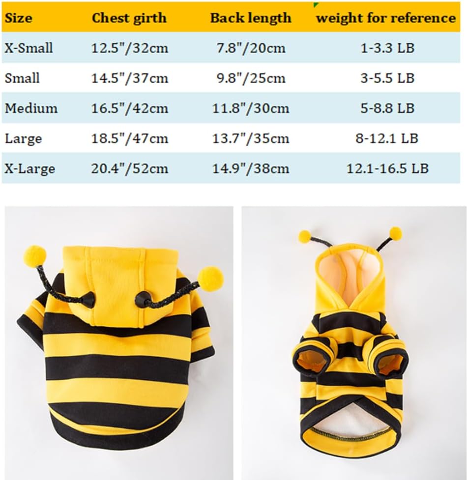 Disfraz de abeja para perro, diseño de abejorro amarillo, sudaderas con capucha para perros pequeños, ropa de invierno para gatos, sudadera con