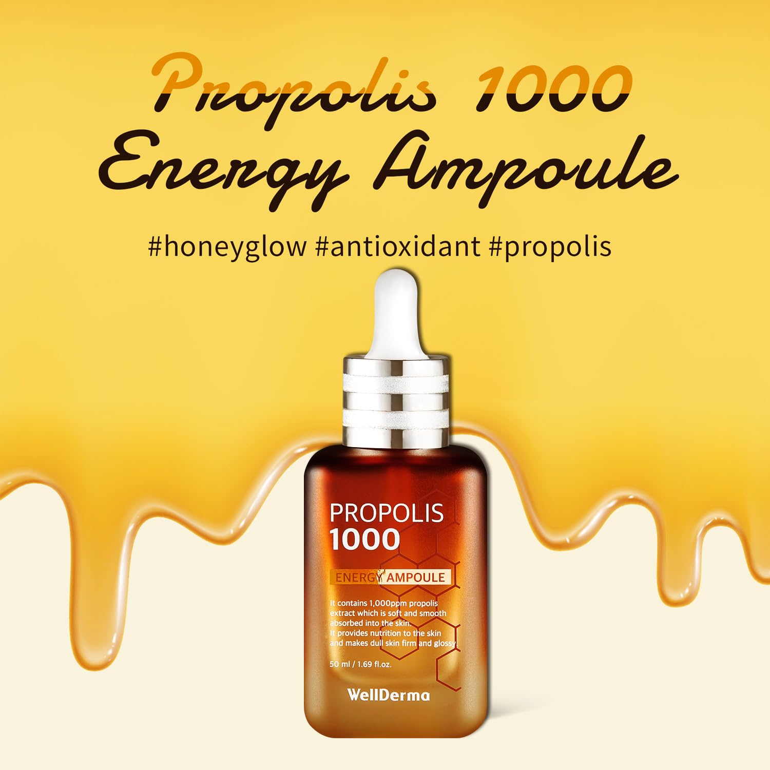 WellDerma Ampolla facial de propóleo para piel seca y piel sensible hidratante para el cuidado de la piel de la cara, esencia coreana para belleza