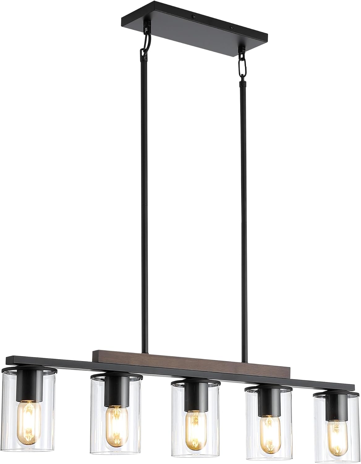 Iluminación de isla de cocina, 5 luces, lámpara colgante de araña lineal sobre mesa de comedor, sala de estar con varillas ajustables, negro y madera