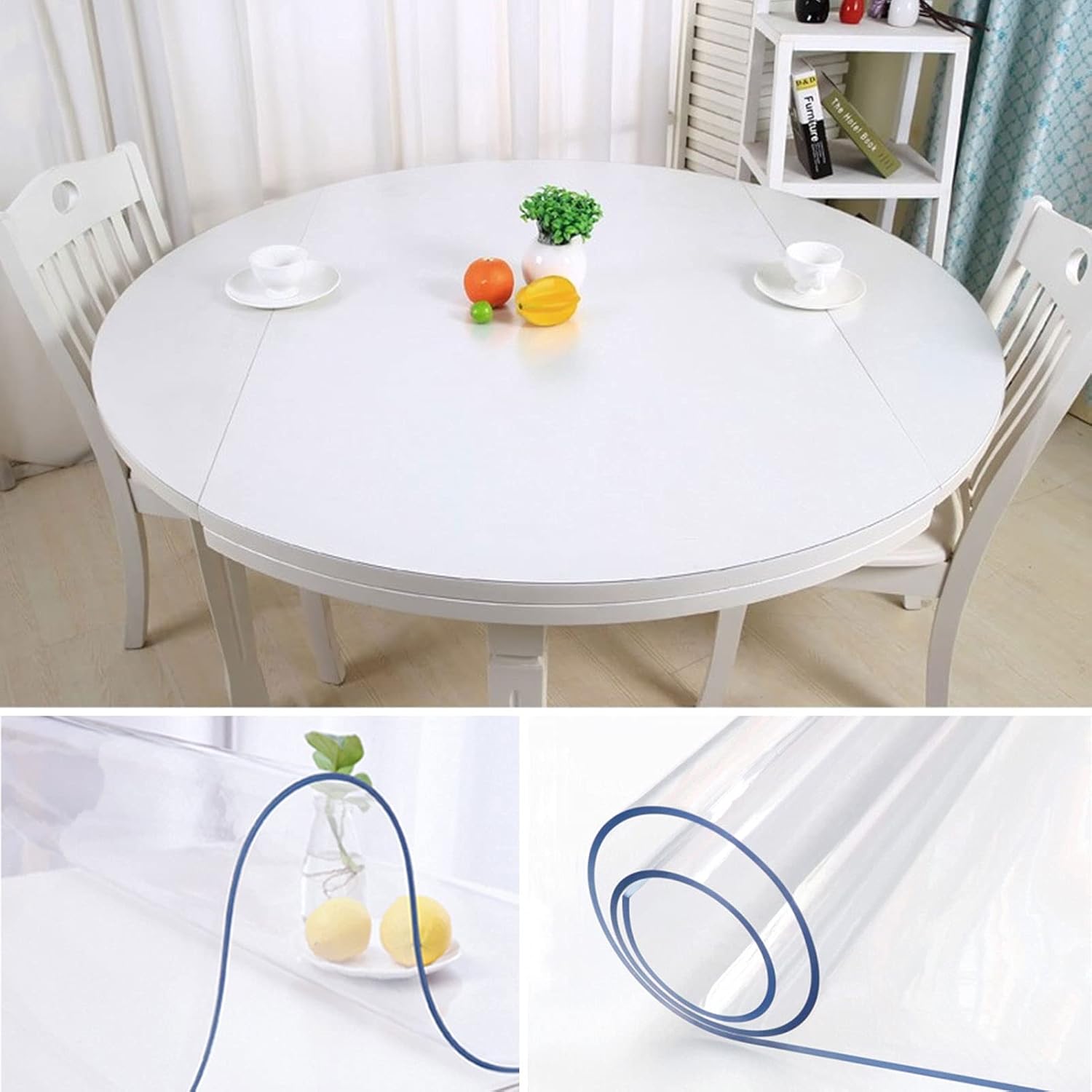 Protector de mesa de comedor de plástico transparente, mantel redondo, tapete de madera para muebles de mesa, cubierta de protección superior,