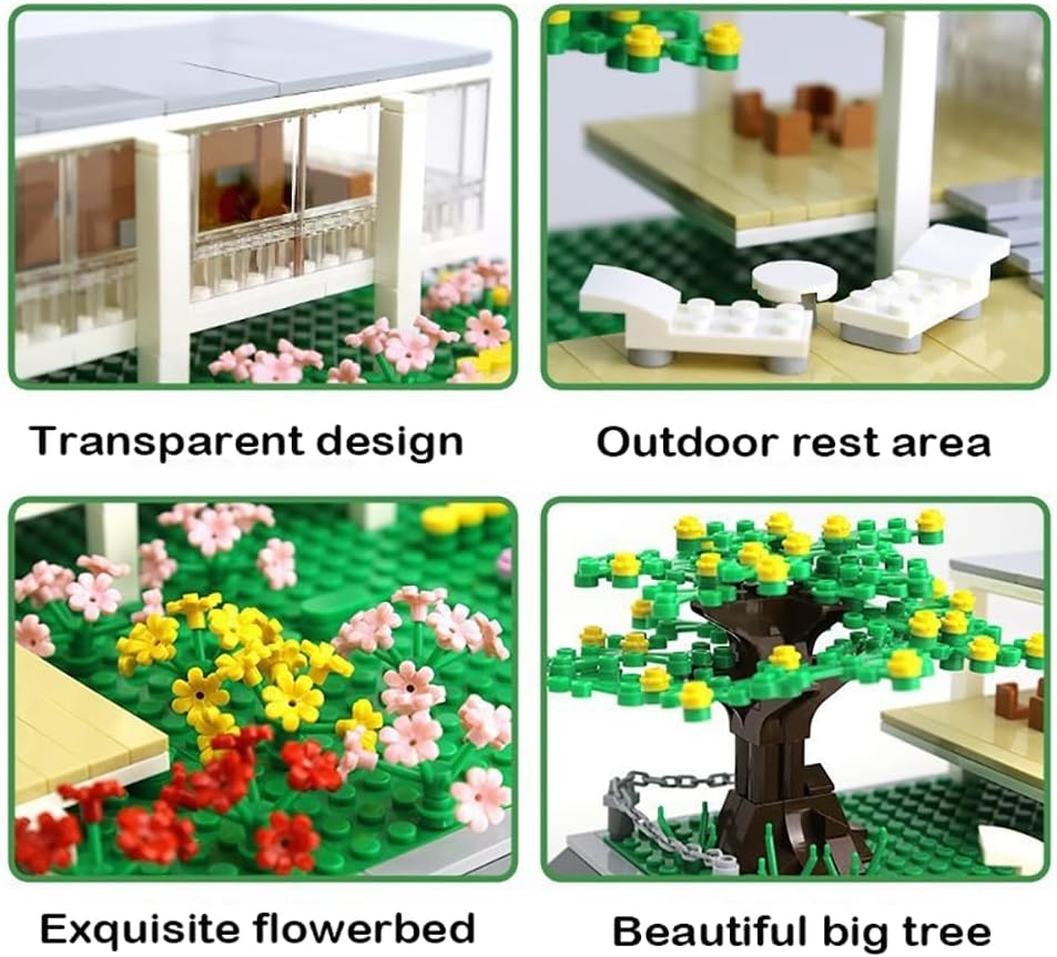 Goirzi 661 piezas de bloques de construcción de Farnsworth House Illinois Juego de rompecabezas de arquitectura mundial modelo colección creativa