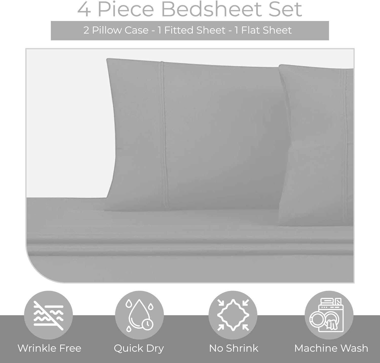 Juego de sábanas tamaño matrimonial, sábanas y fundas de almohada de lujo, juegos de ropa de cama de microfibra extra suave con bolsillo profundo de