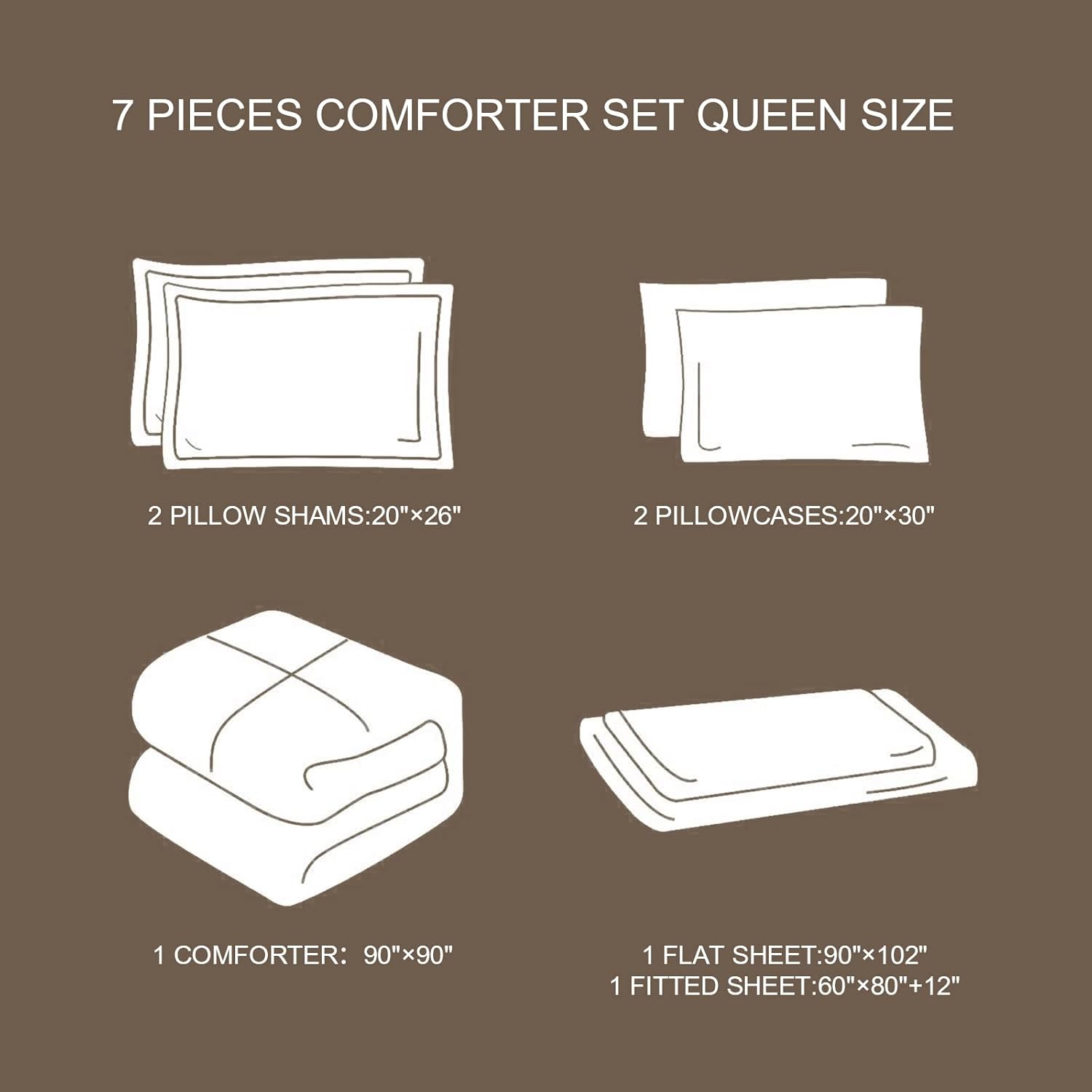WONGS BEDDING Juego de edredón marrón bohemio de 7 piezas para cama Queen en una bolsa, edredón geométrico a rayas, reversible, juego de ropa de