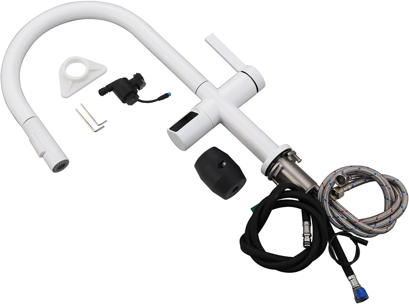 Avola Grifo de fregadero blanco con pantalla de temperatura, grifo de cocina extraíble resistente a la corrosión con pulverizador, grifo de cocina