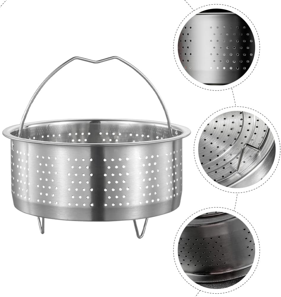Luxshiny Olla arrocera, olla arrocera, cesta de vapor con patas de mango, inserción de vapor para verduras, acero inoxidable, para cocinar al vapor,