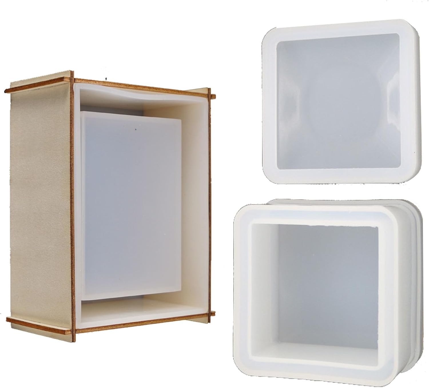 Juego de 2 moldes de resina para joyero, 1 caja rectangular de silicona (5 x 4 x 2.4 pulgadas) y 1 molde de caja de cuadrados pequeños (2.9 x 2.9 x